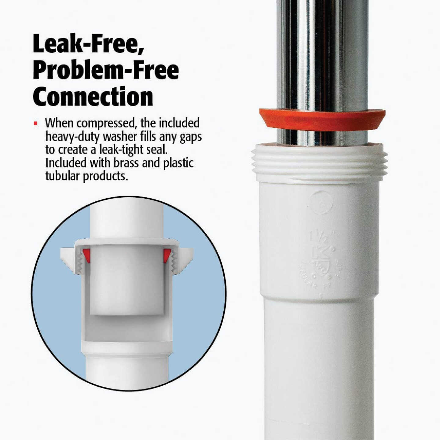 Keeney 1-1/4" White Plastic J-Bend, Heavy Duty Washer Image 2