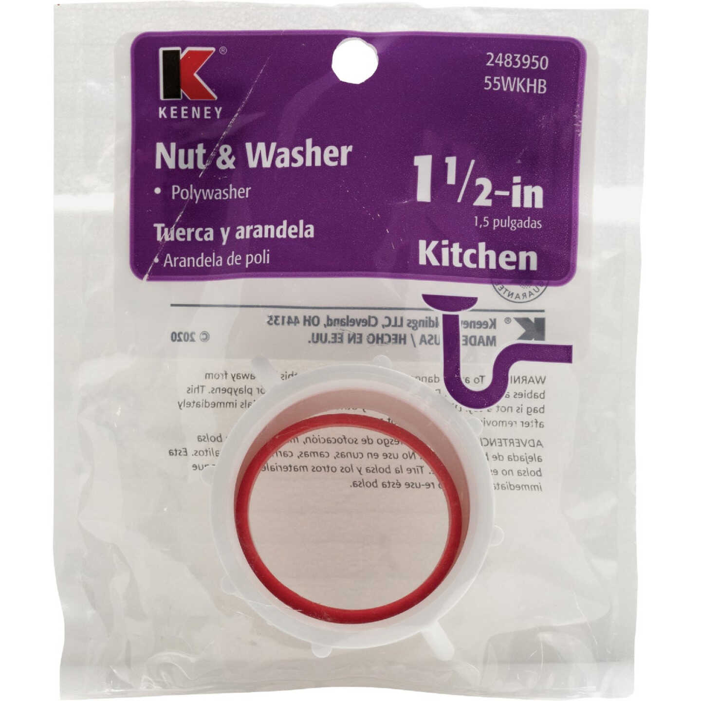 Keeney 1-1/2 In. x 1-1/2 In. White Plastic Slip Joint Nut Image 3