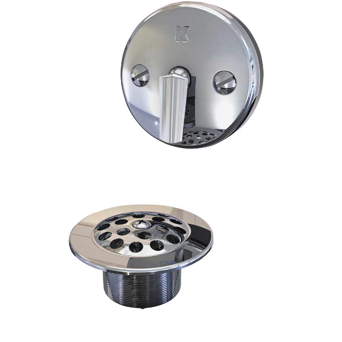 Keeney Black Plastic Trip Lever Bath Drain with Polished Chrome Trim and Strainer & Dome Grid Image 5