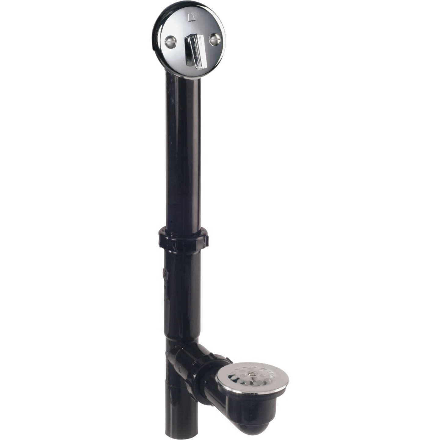 Keeney Black Plastic Trip Lever Bath Drain with Polished Chrome Trim and Strainer & Dome Grid Image 1
