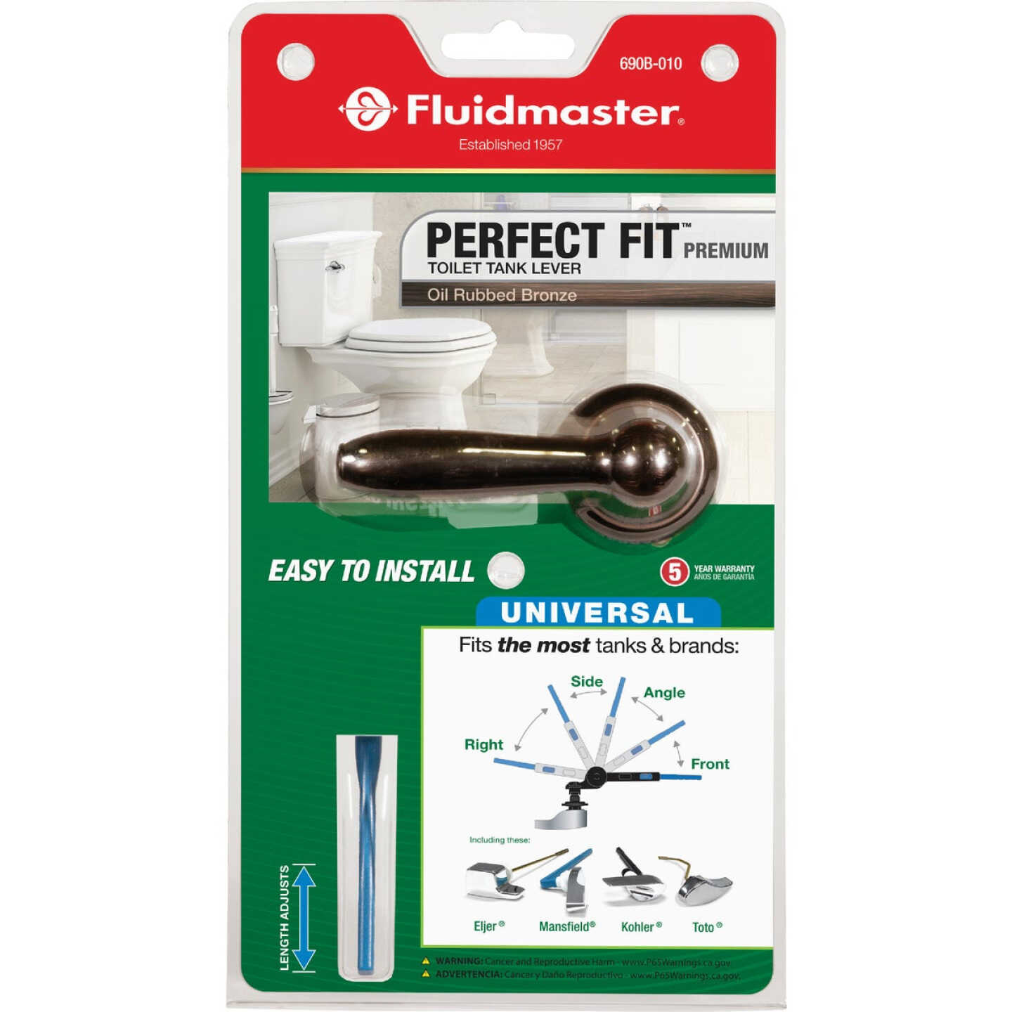 Fluidmaster Perfect Fit Premium Oil-Rubbed Bronze Tank Lever with Plastic Telescoping Arm Image 6