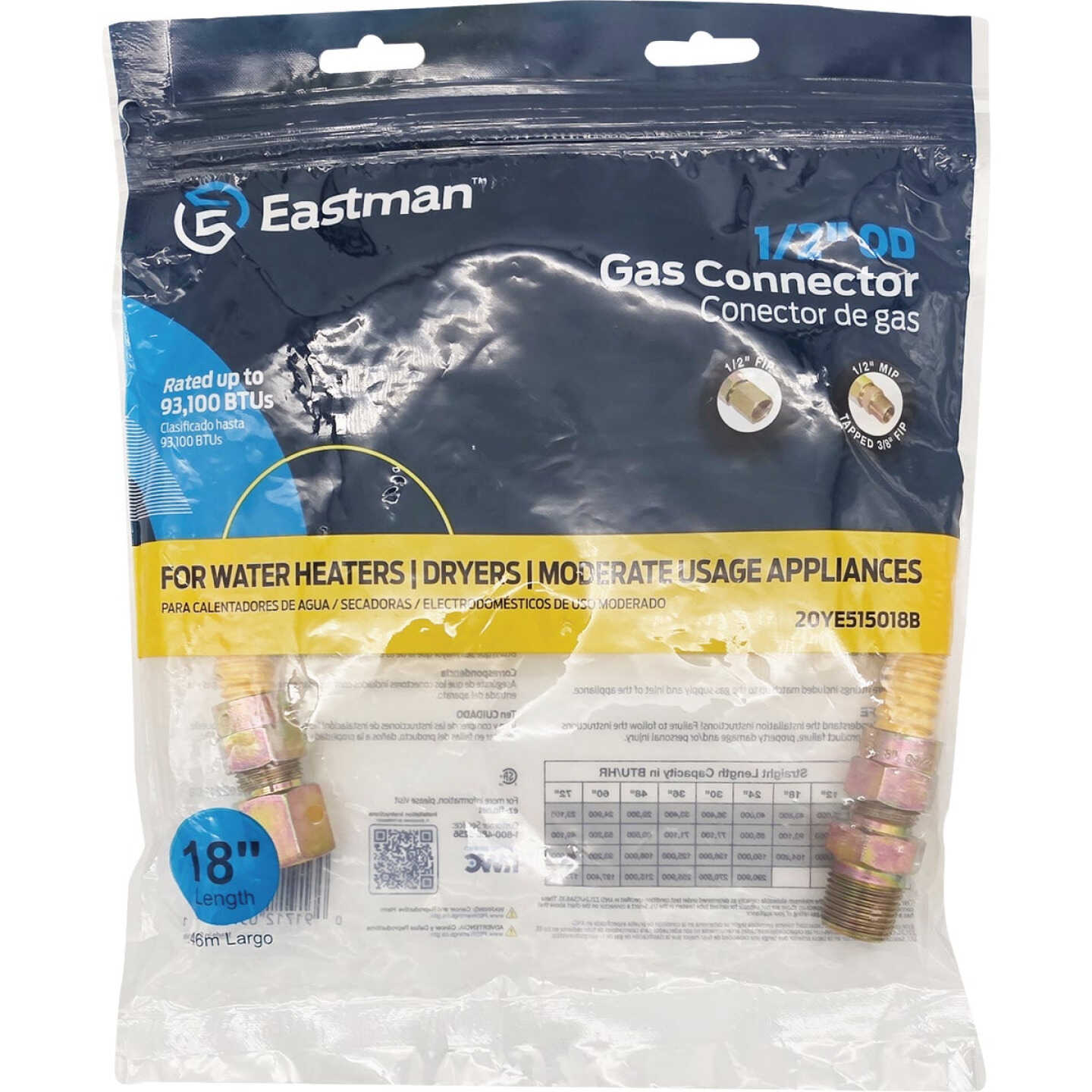 Eastman 1/2 In. OD x 18 In. 1/2 In. FIP x 1/2 In. MIP (Tapped 3/8 In. FIP) Coated Stainless Steel Gas Connector Image 2
