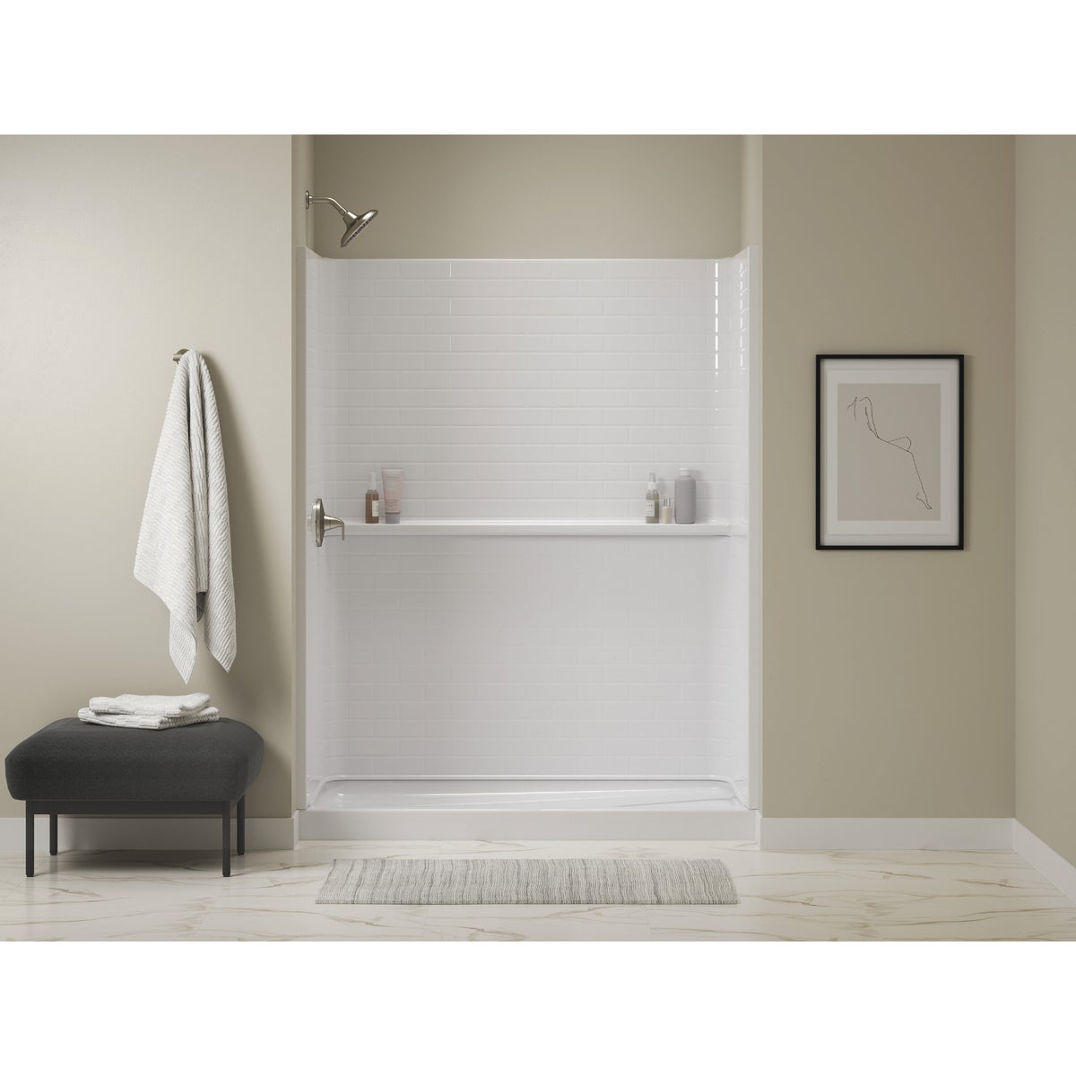Sterling Traverse 60 In. x 72.25 In. Alcove Shower Back Wall, White Image 2