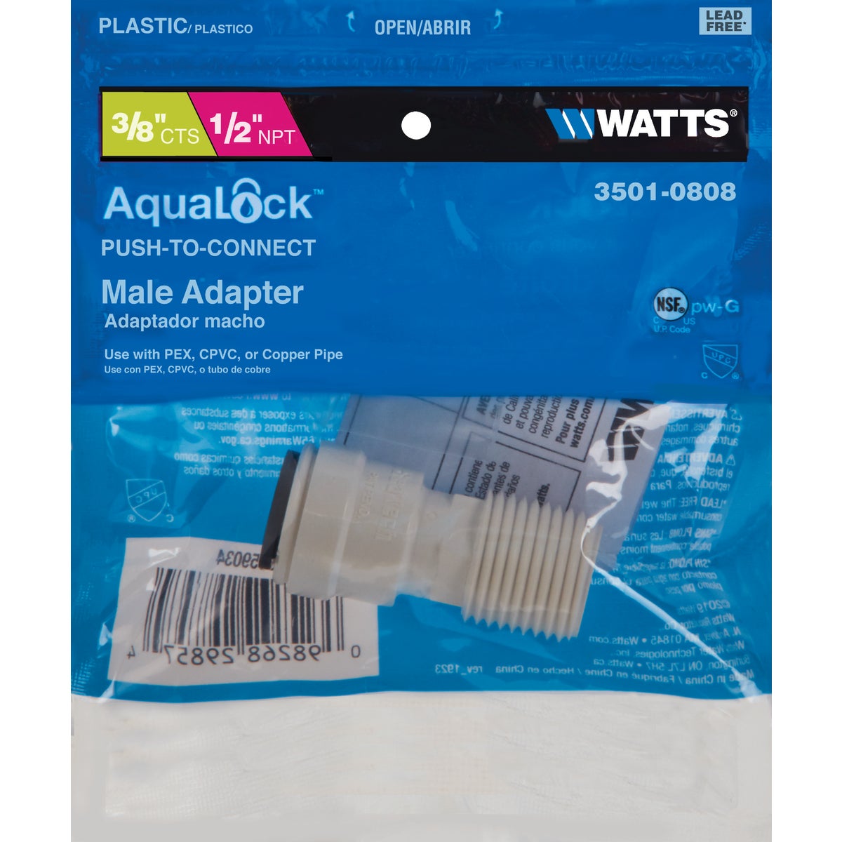 Watts Aqualock 3/8 In. CTS x 1/2 In. MPT Quick Connect Plastic Connector Image 2