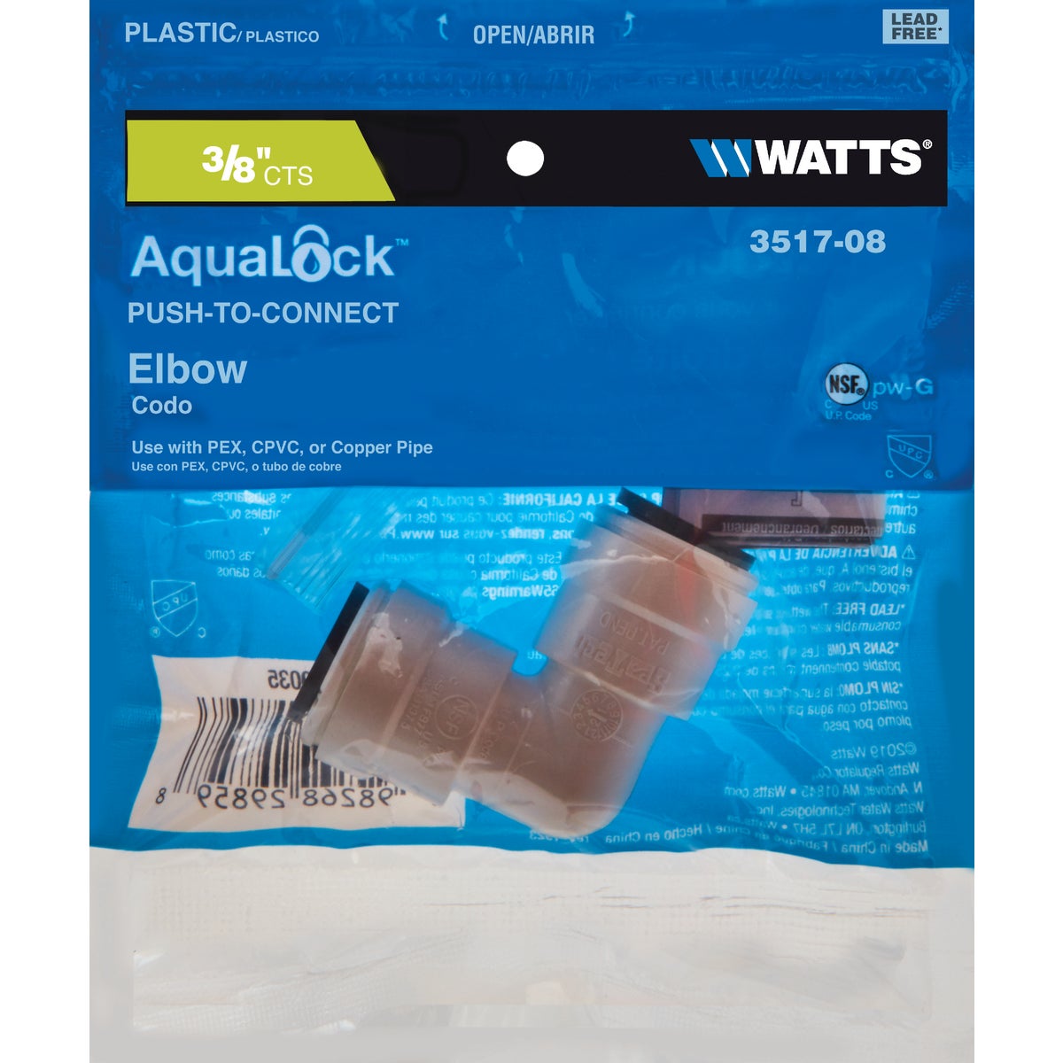 Watts 3/8 In. x 3/8 In. CTS 90 Deg. Quick Connect Plastic Elbow (1/4 Bend) Image 2
