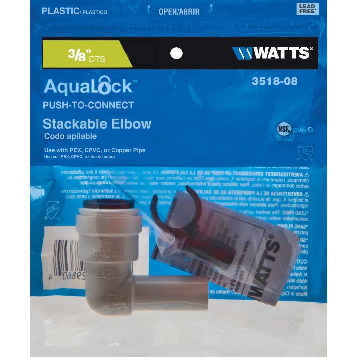 Watts 3/8 In. CTS 90 Deg. Quick Connect Stackable Plastic Elbow (1/4 Bend) Image 2