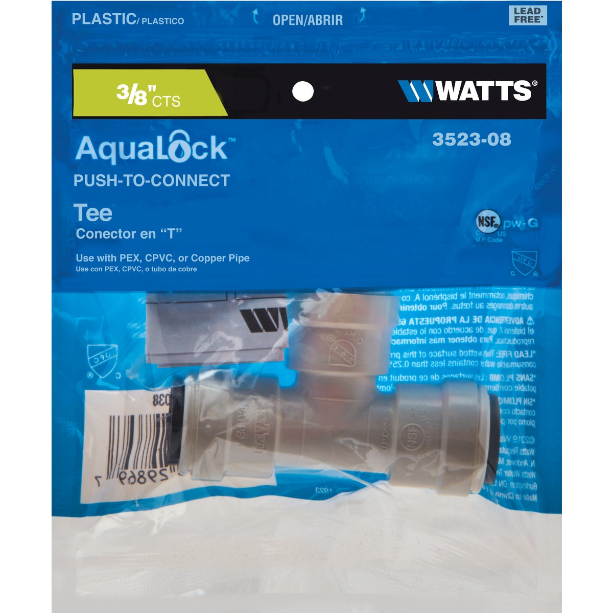 Watts 3/8 In. x 3/8 In. x 3/8 In. Quick Connect Plastic Tee Image 2