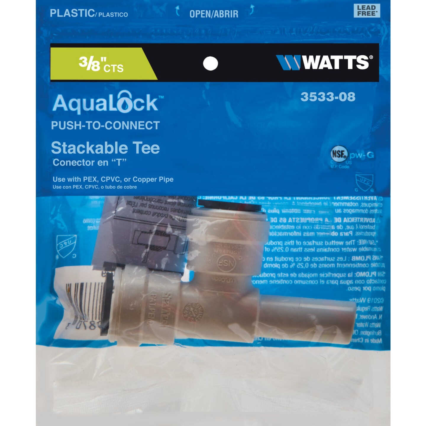 Watts 3/8 In. x 3/8 In. x 3/8 In. Stackable Quick Connect Plastic Tee Image 2