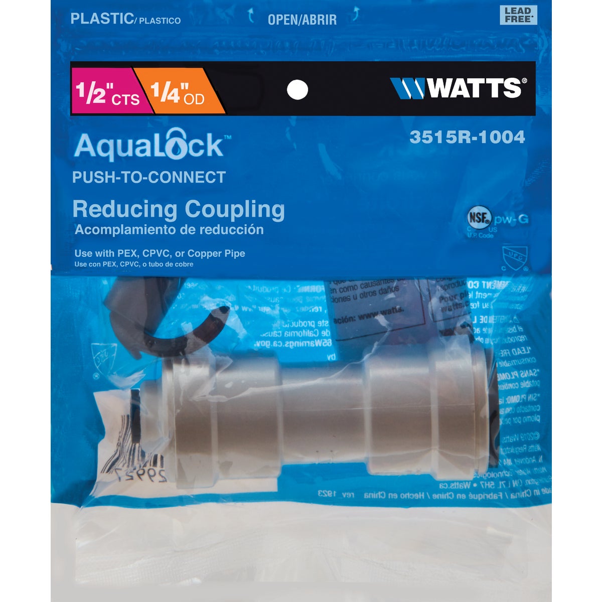 Watts 1/2 In. x 1/4 In. Reducer Quick Connect Plastic Coupling Image 2