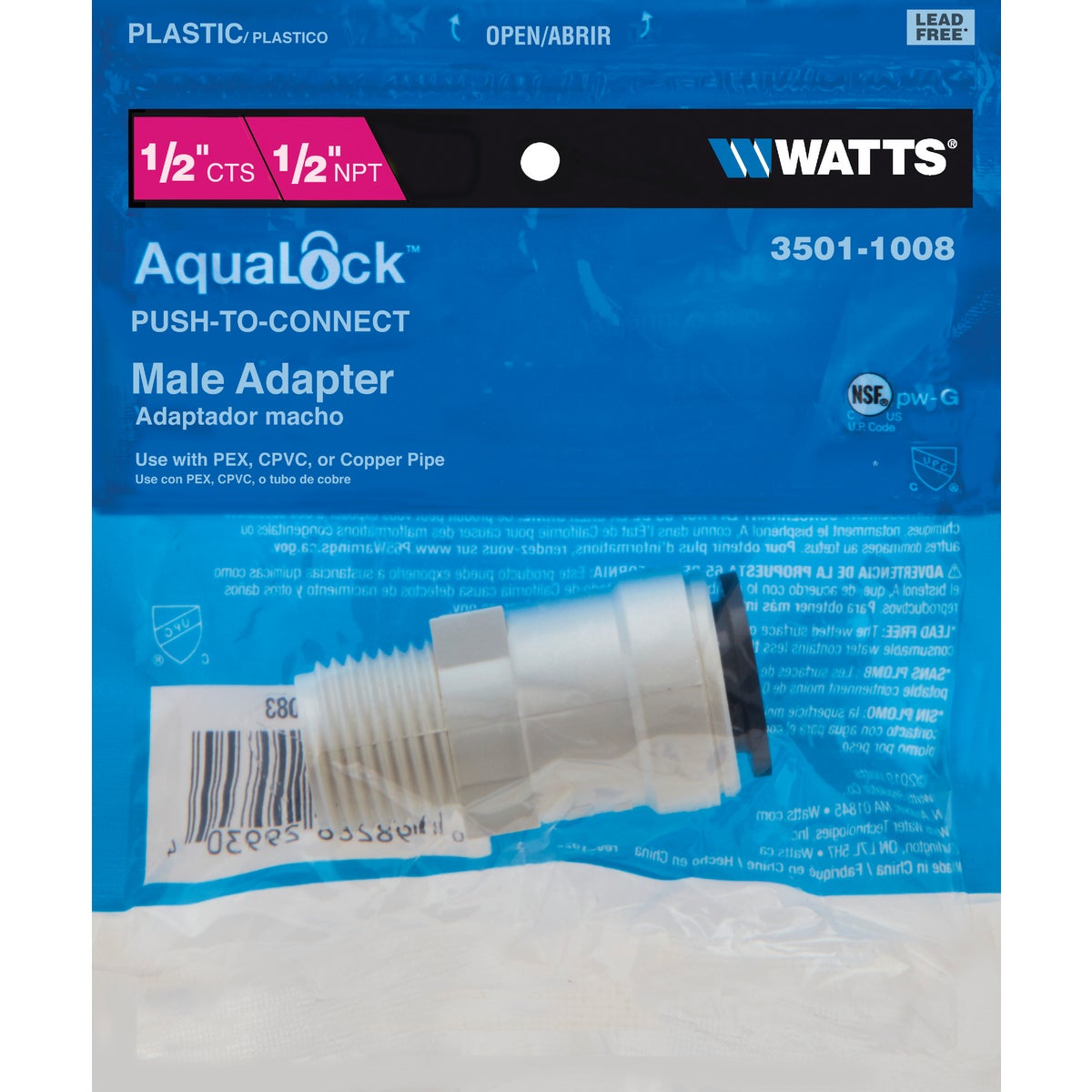 Watts Aqualock 1/2 In. CTS x 1/2 In. MPT Quick Connect Plastic Connector Image 2
