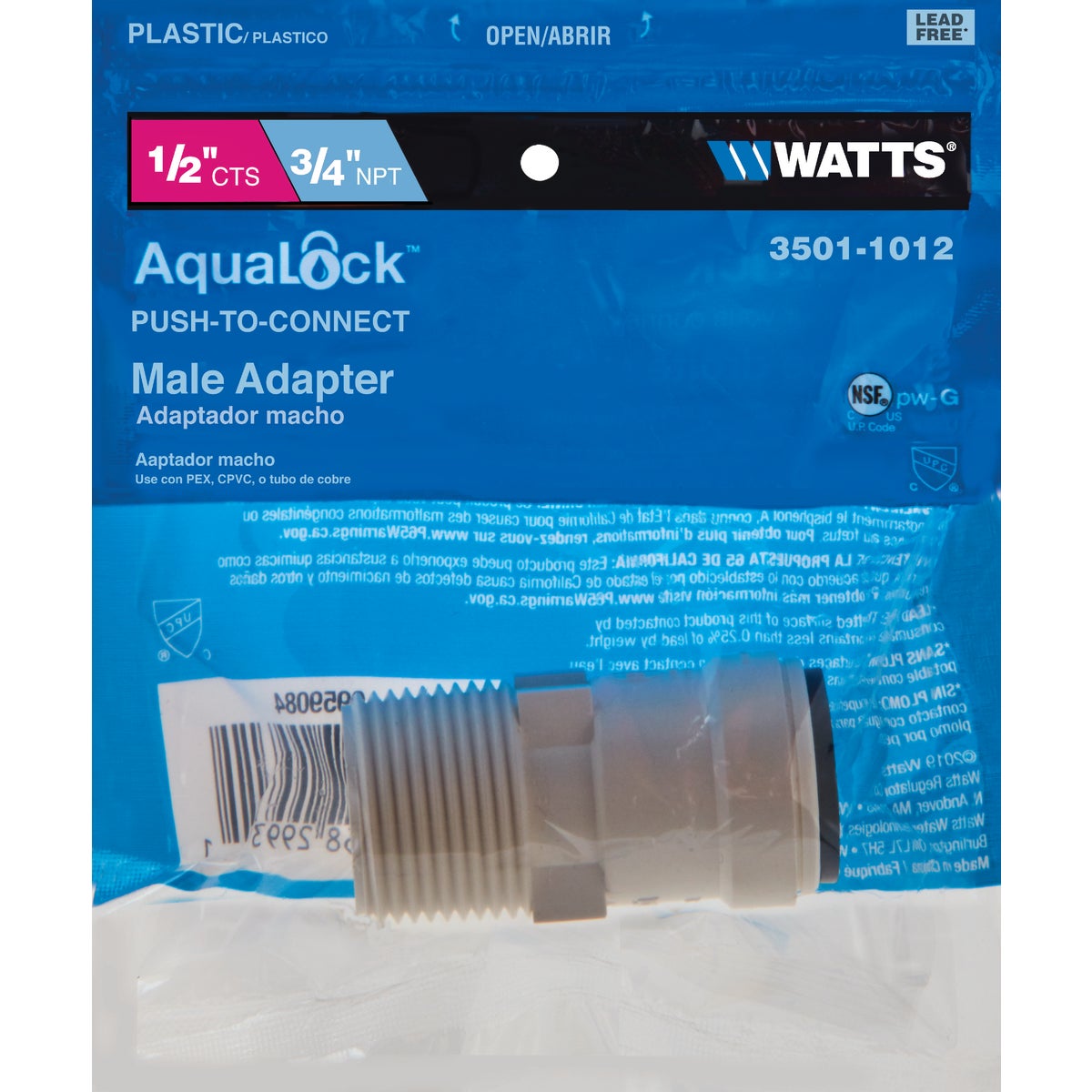 Watts Aqualock 1/2 In. CTS x 3/4 In. MPT Quick Connect Plastic Connector Image 2