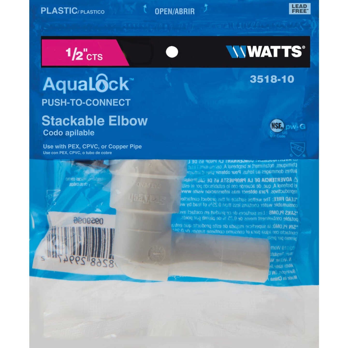 Watts 1/2 In. CTS 90 Deg. Quick Connect Stackable Plastic Elbow (1/4 Bend) Image 2