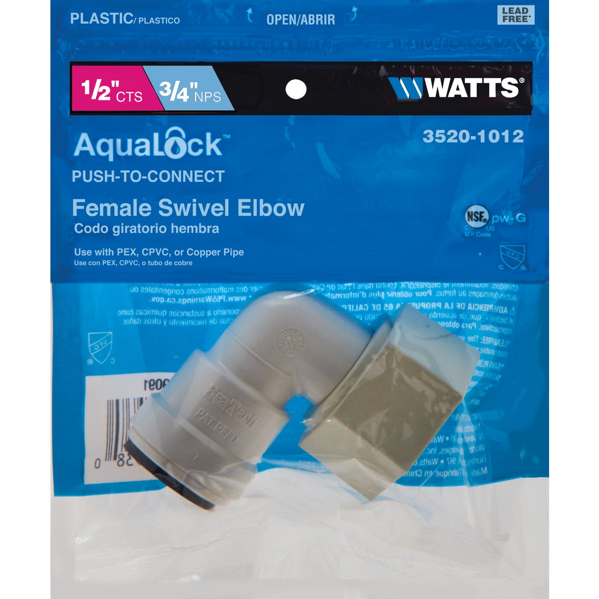 Watts 1/2 In. CTS x 3/4 In. FPT 90 Deg. Quick Connect Plastic Elbow (1/4 Bend) Image 2