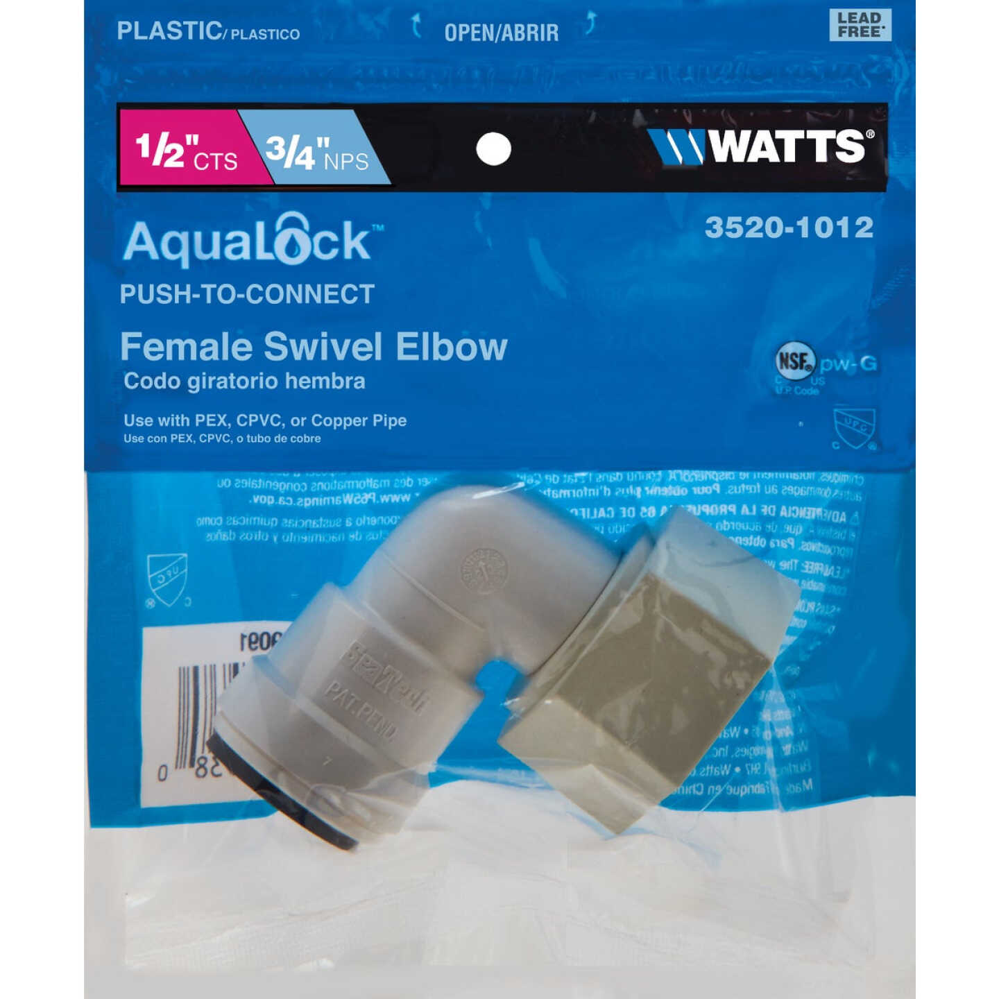 Watts 1/2 In. CTS x 3/4 In. FPT 90 Deg. Quick Connect Plastic Elbow (1/4 Bend) Image 2