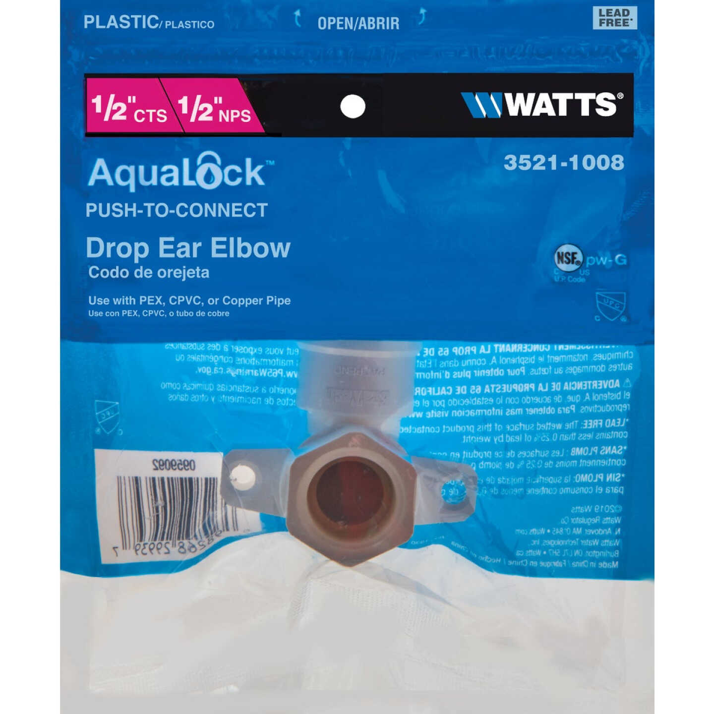 Watts 1/2 In. CTS x 1/2 In. FPT 90 Deg. Quick Connect Drop Ear Plastic Elbow (1/4 Bend) Image 2