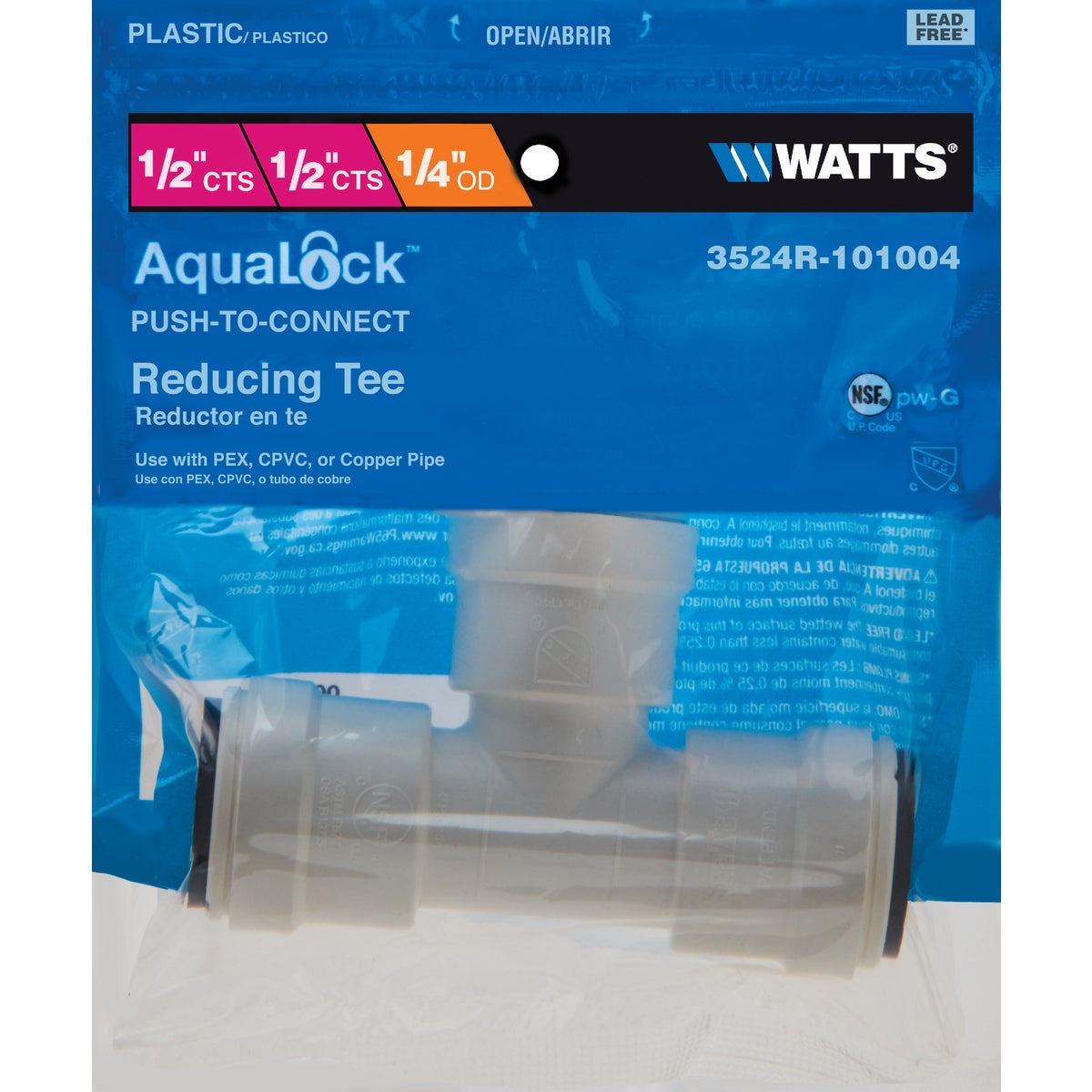 Watts 1/2 In. x 1/2 In. x 1/4 In. Reducing Quick Connect Plastic Tee Image 2