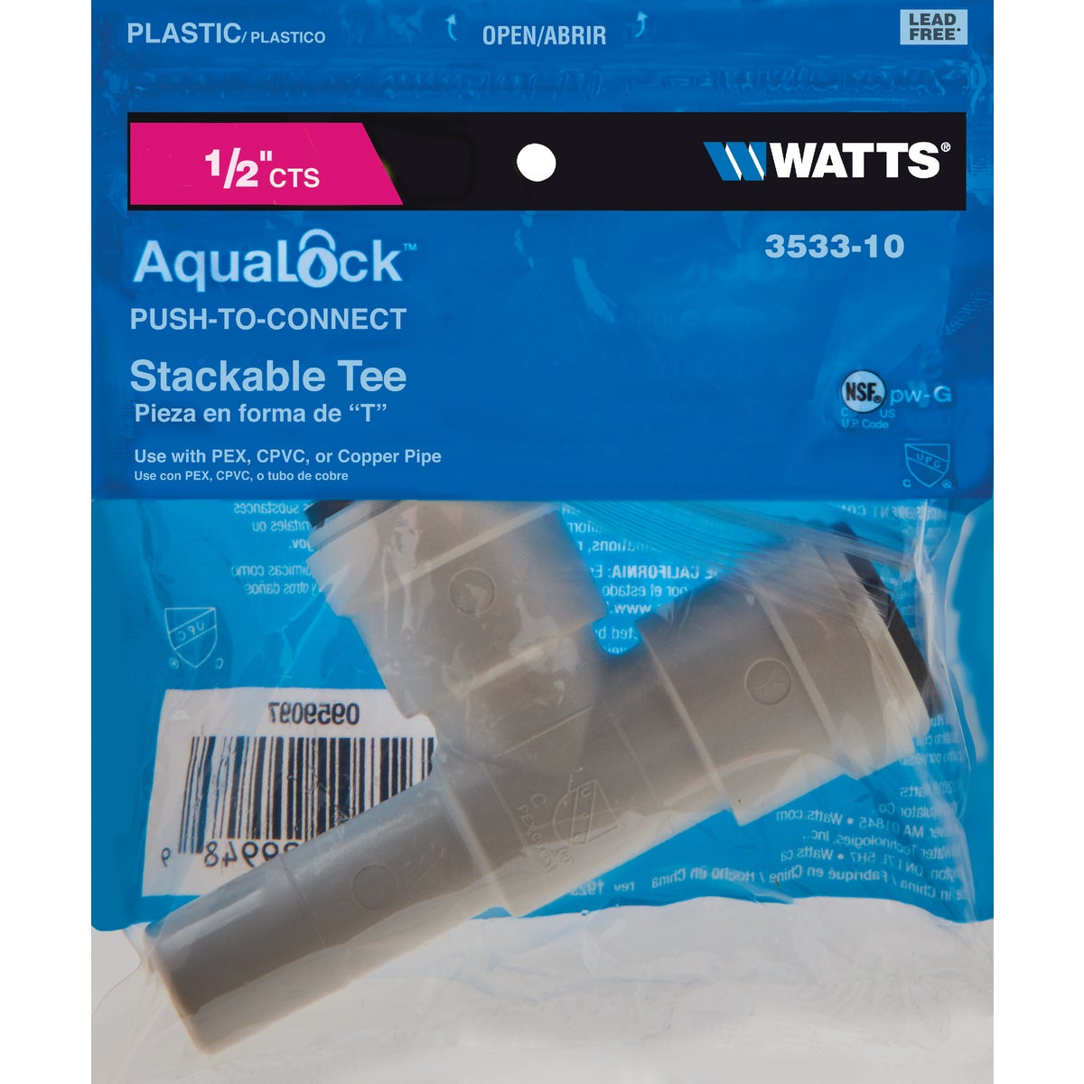 Watts 1/2 In. x 1/2 In. x 1/2 In. Stackable Quick Connect Plastic Tee Image 2