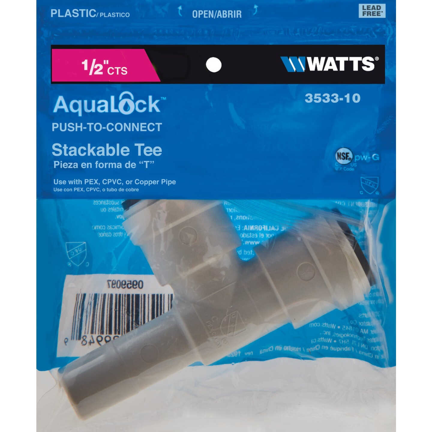 Watts 1/2 In. x 1/2 In. x 1/2 In. Stackable Quick Connect Plastic Tee Image 2