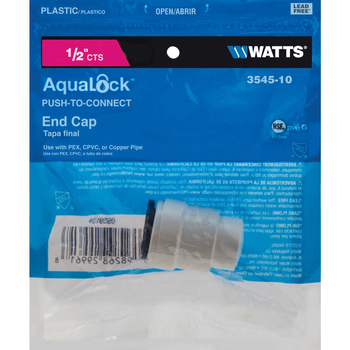 Watts Aqualock 1/2 In. Push-to-Connect Plastic Cap Image 2