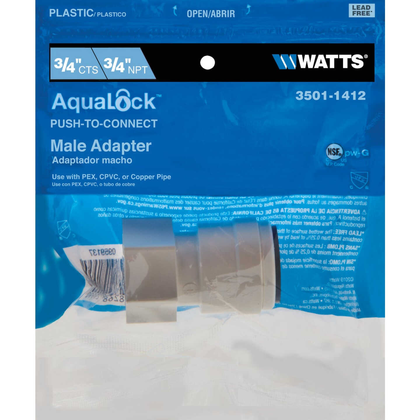Watts Aqualock 3/4 In. CTS x 3/4 In. MPT Quick Connect Plastic Connector Image 2
