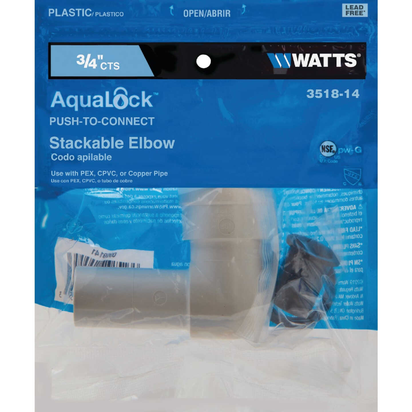 Watts 3/4 In. CTS 90 Deg. Quick Connect Stackable Plastic Elbow (1/4 Bend) Image 1