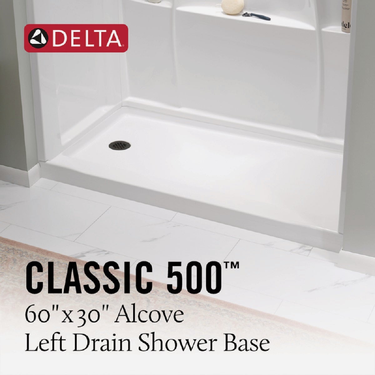 Delta Classic 500 60 In. x 30 In. Left Drain Shower Pan, White Image 2