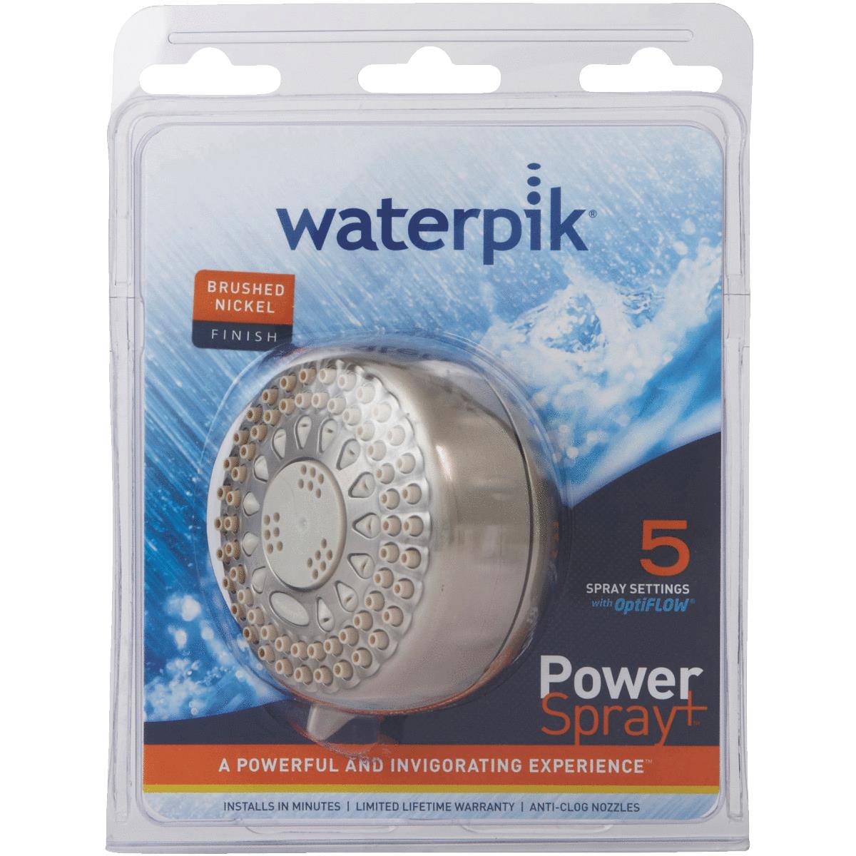 Waterpik PowerSpray+ 5-Spray 2.5 GPM Brushed Nickel Showerhead Image 1