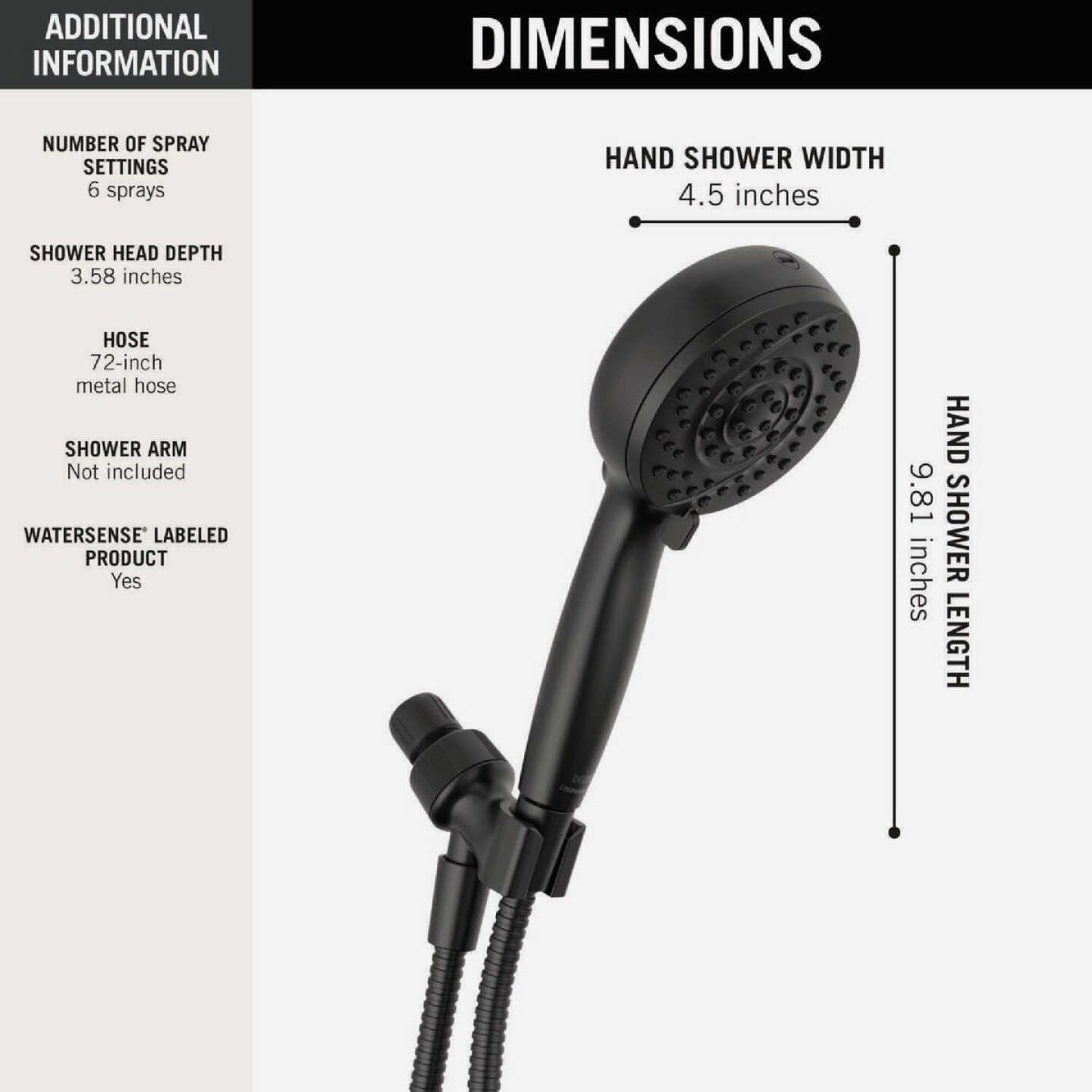 Delta ProClean 6-Spray 1.75 GPM Hand Shower, Matte Black Image 4