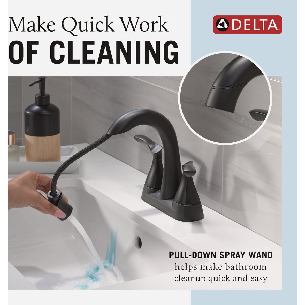 Delta Sandover Matte Black 2-Handle Centerset Pull-Down Bathroom Faucet Image 3