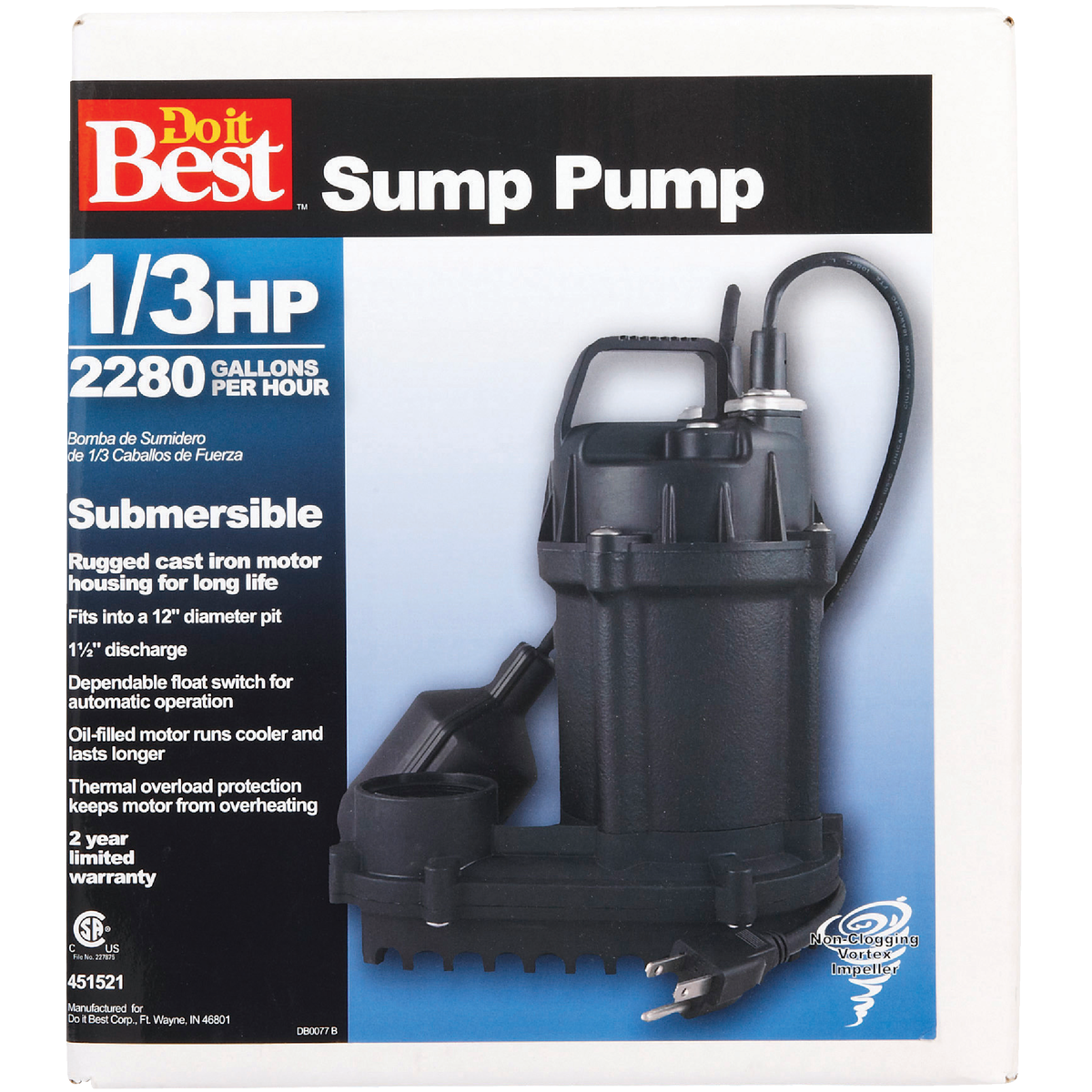 Do it Best 1/3 HP 115V Cast-Iron Submersible Sump Pump Image 2