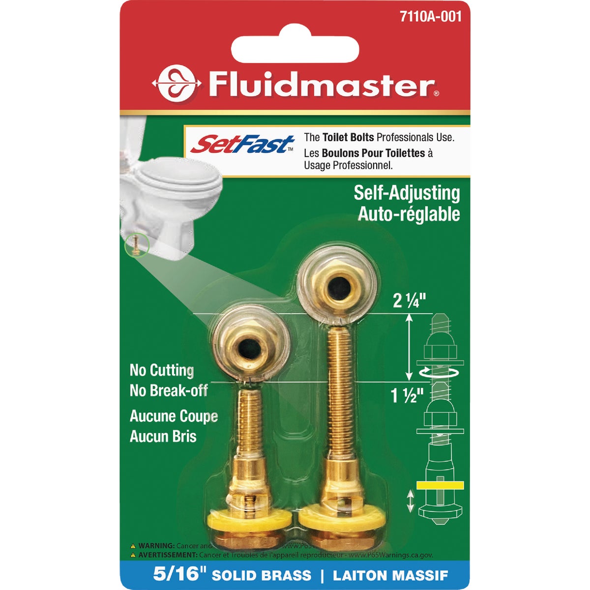 Fluidmaster SetFast 5/16 In. x 1-1/2 to 2-1/4 In. Adjustable Brass Toilet Bolts (2 Pack) Image 5