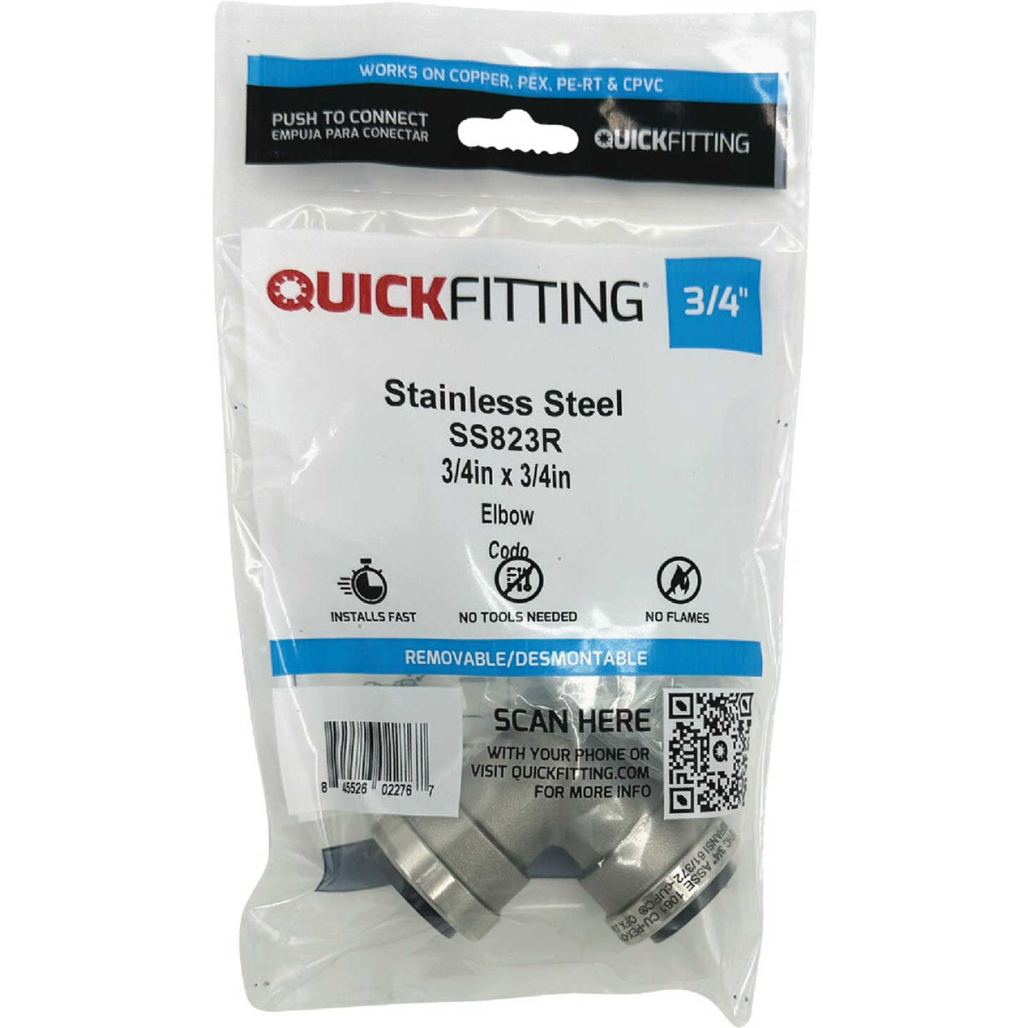 QuickFitting 3/4 In. x 3/4 In. Push-to-Connect Stainless Steel 90-Degree Elbow Image 3