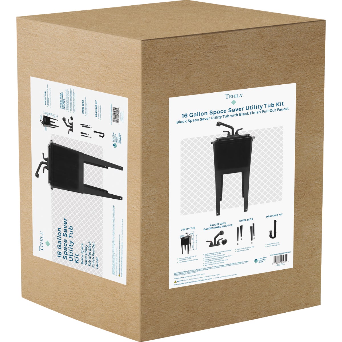 Tehila 16 Gal. Black Narrow Utility Tub Kit Image 2