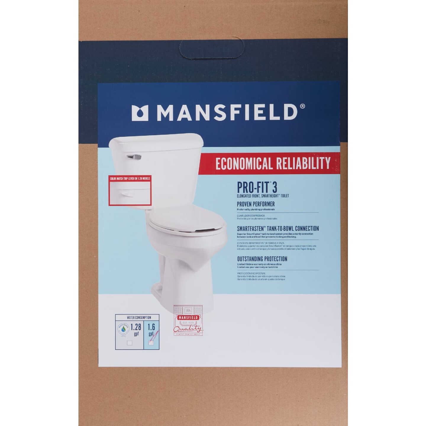 Mansfield Pro-Fit 3 SmartHeight White Elongated Bowl 1.6 GPF Complete Toilet Image 3
