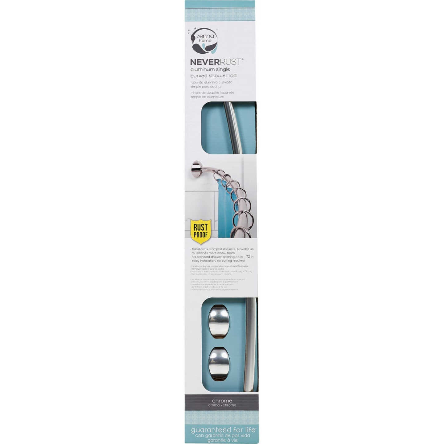 Zenith Zenna Home Curved 60 In. To 72 In. Adjustable Fixed Shower Rod in Chrome Image 4