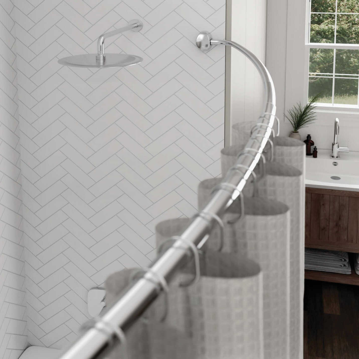 Zenith Zenna Home Curved 60 In. To 72 In. Adjustable Fixed Shower Rod in Chrome Image 3