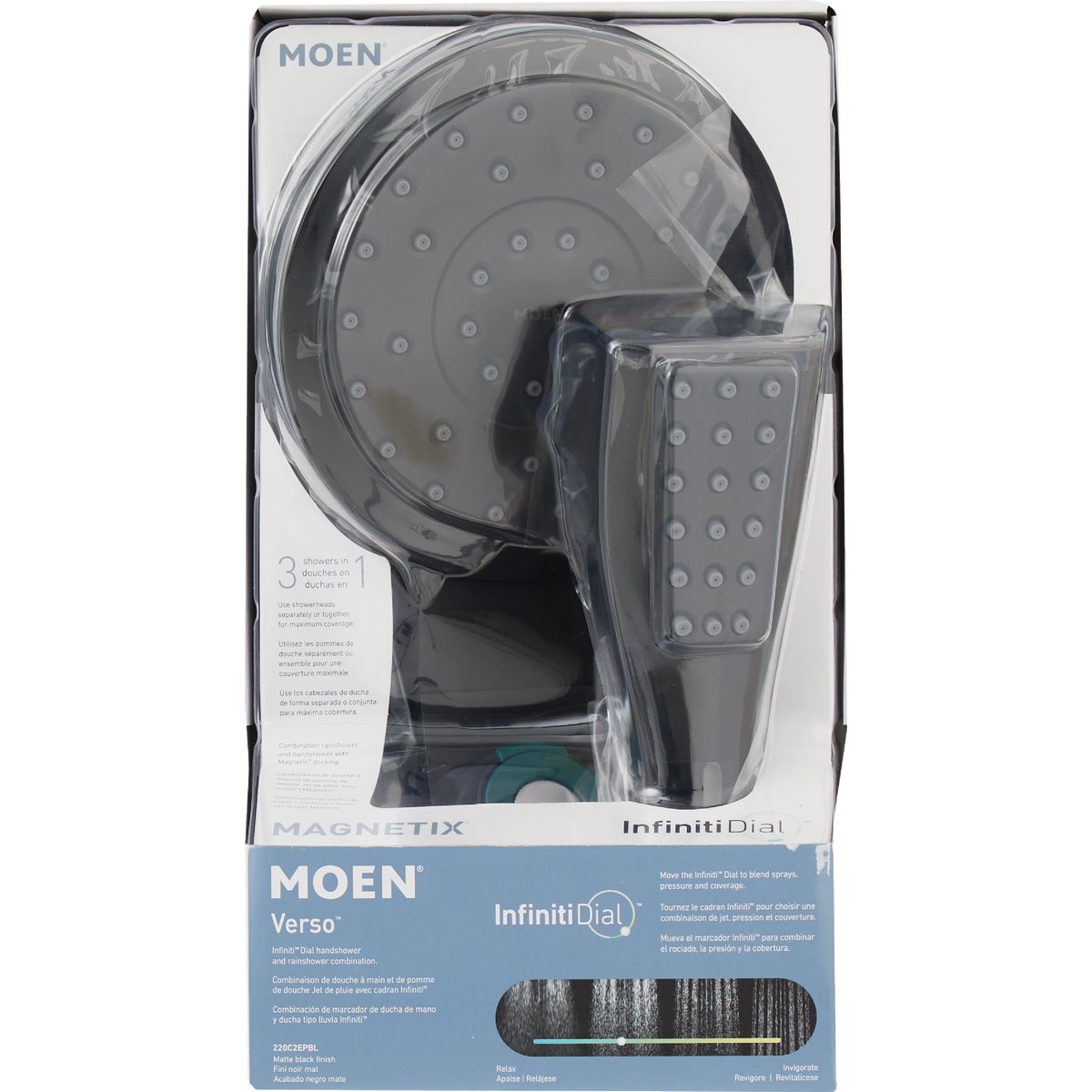 Moen Verso 8-Spray 1.75 GPM Combo Handheld Shower Head with Infiniti Dial, Matte Black Image 2