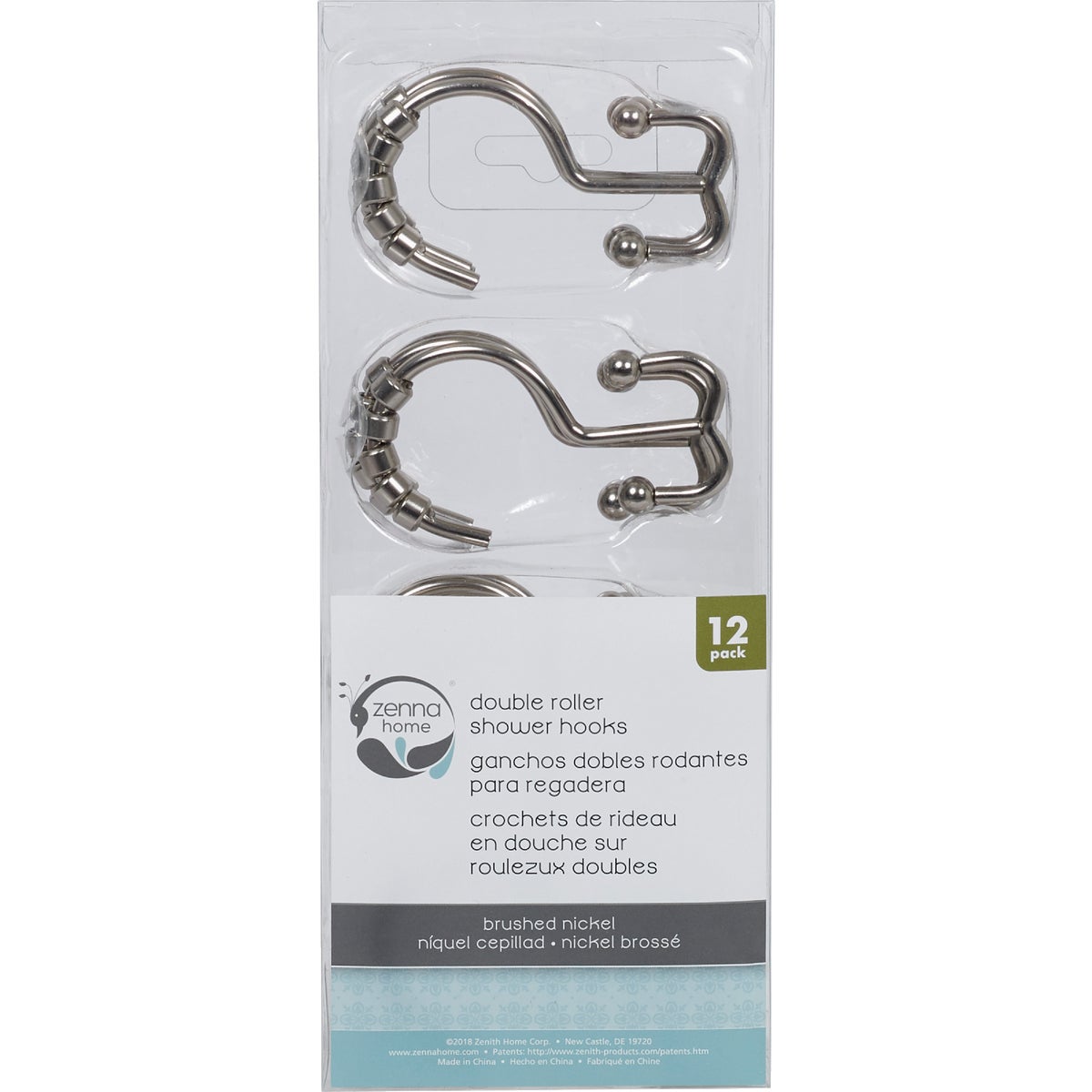 Zenith Zenna Home Brushed Nickel Double Roller Shower Curtain Hook (12 Count) Image 3