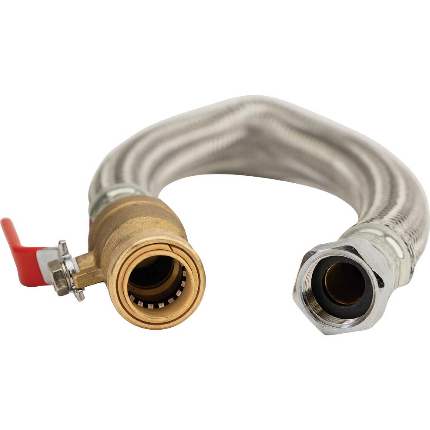 QuickFitting 3/4 In. Push-to-Connect Ball Valve x 3/4 In. FIP x 18 In. Full Port Braided Stainless Steel Water Heater Connector Hose Image 5