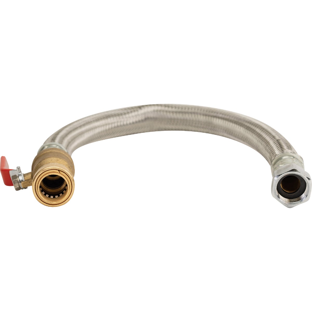 QuickFitting 3/4 In. Push-to-Connect Ball Valve x 3/4 In. FIP x 18 In. Full Port Braided Stainless Steel Water Heater Connector Hose