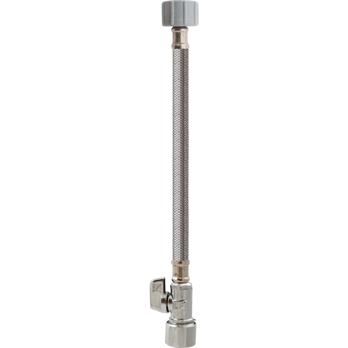 Keeney 5/8 In. x 12 In. Stainless Steel Quick Lock Toilet Supply Tube with Straight Quarter Turn Valve Image 3