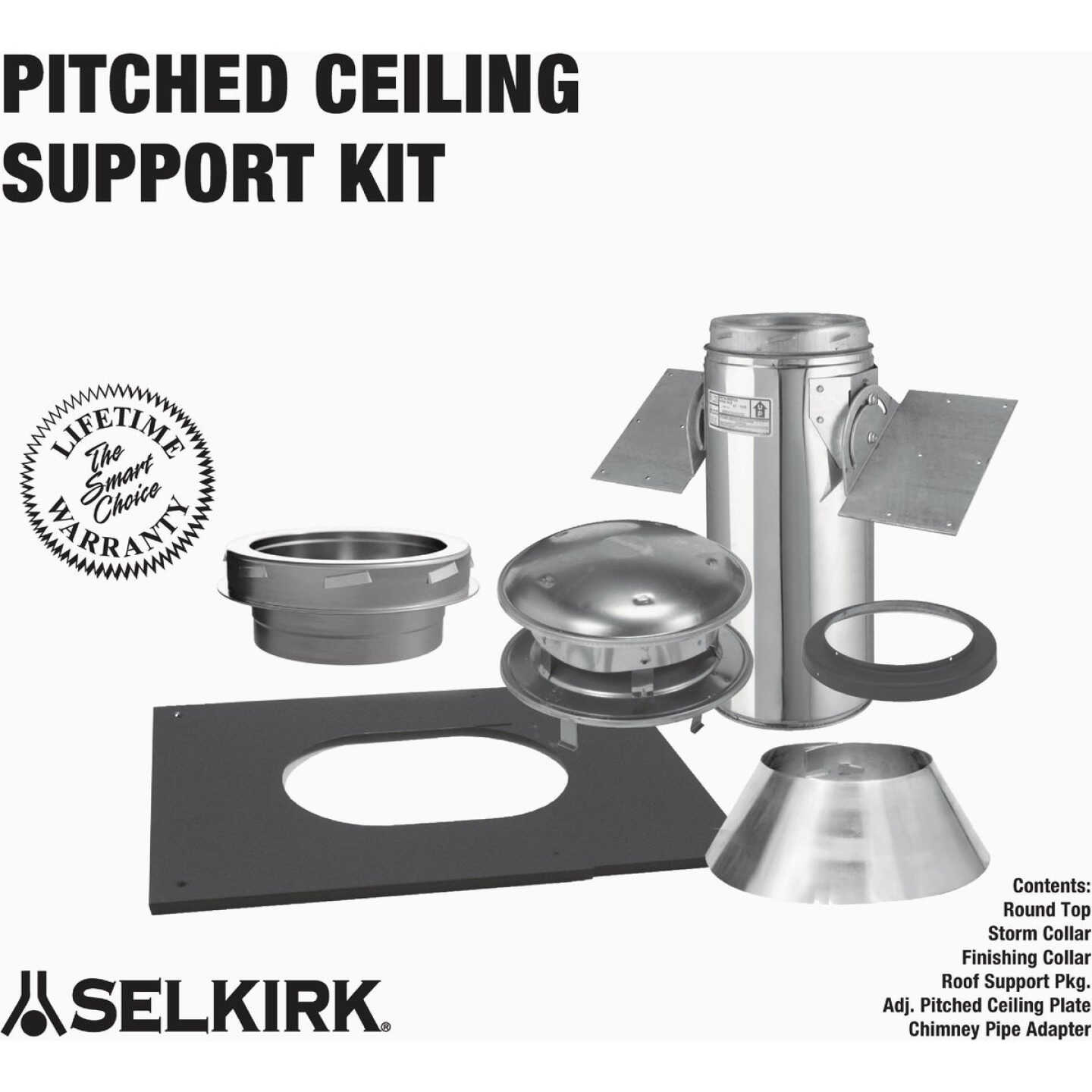 SELKIRK Sure-Temp 6 In. Stainless Steel Pitched Ceiling Chimney Support Kit Image 2