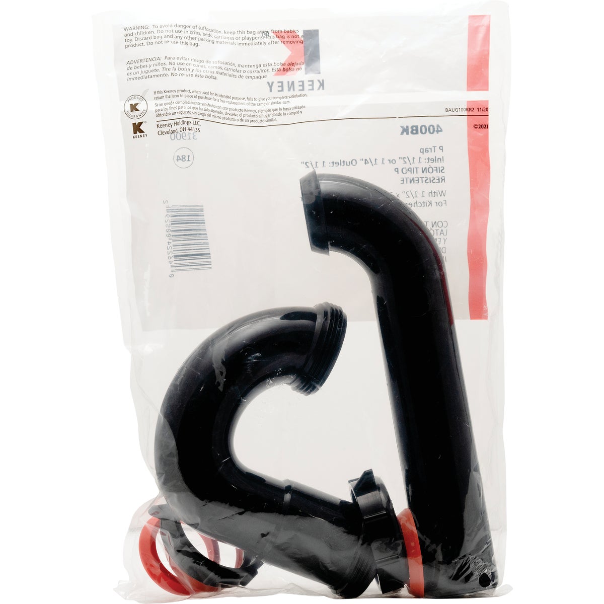 Keeney 1-1/2 In. to 1-1/4 In. Black Plastic P-Trap with Reducer Washer Image 5