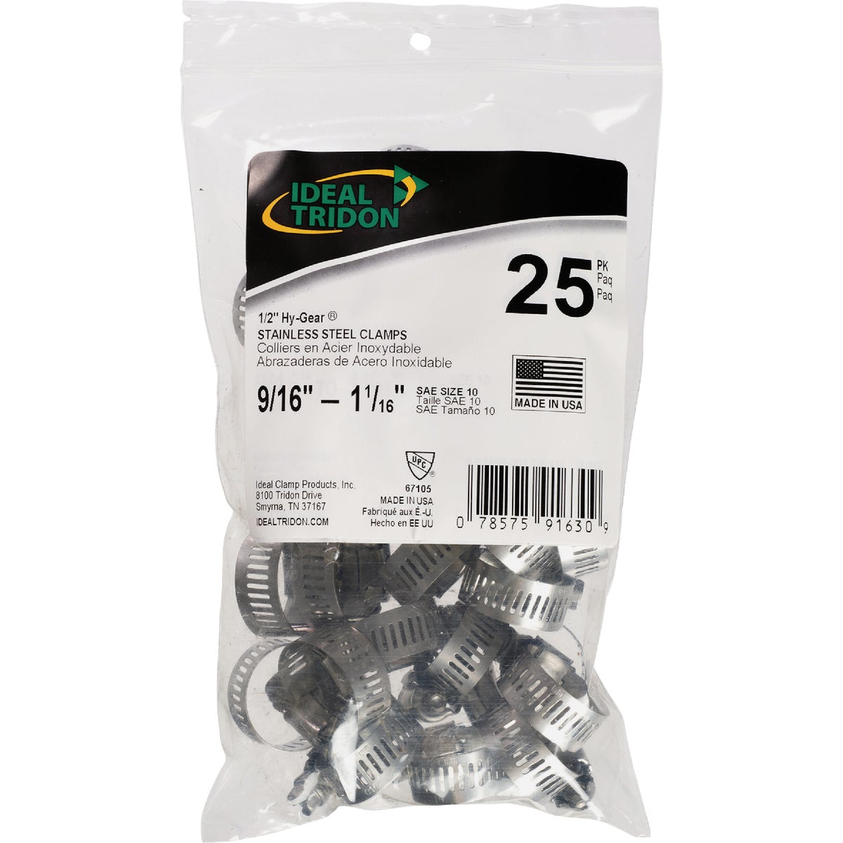 Ideal HY-GEAR 1/2 In. To 1-1/16 In. Stainless Steel Worm Gear Hose Clamps (25-Piece)