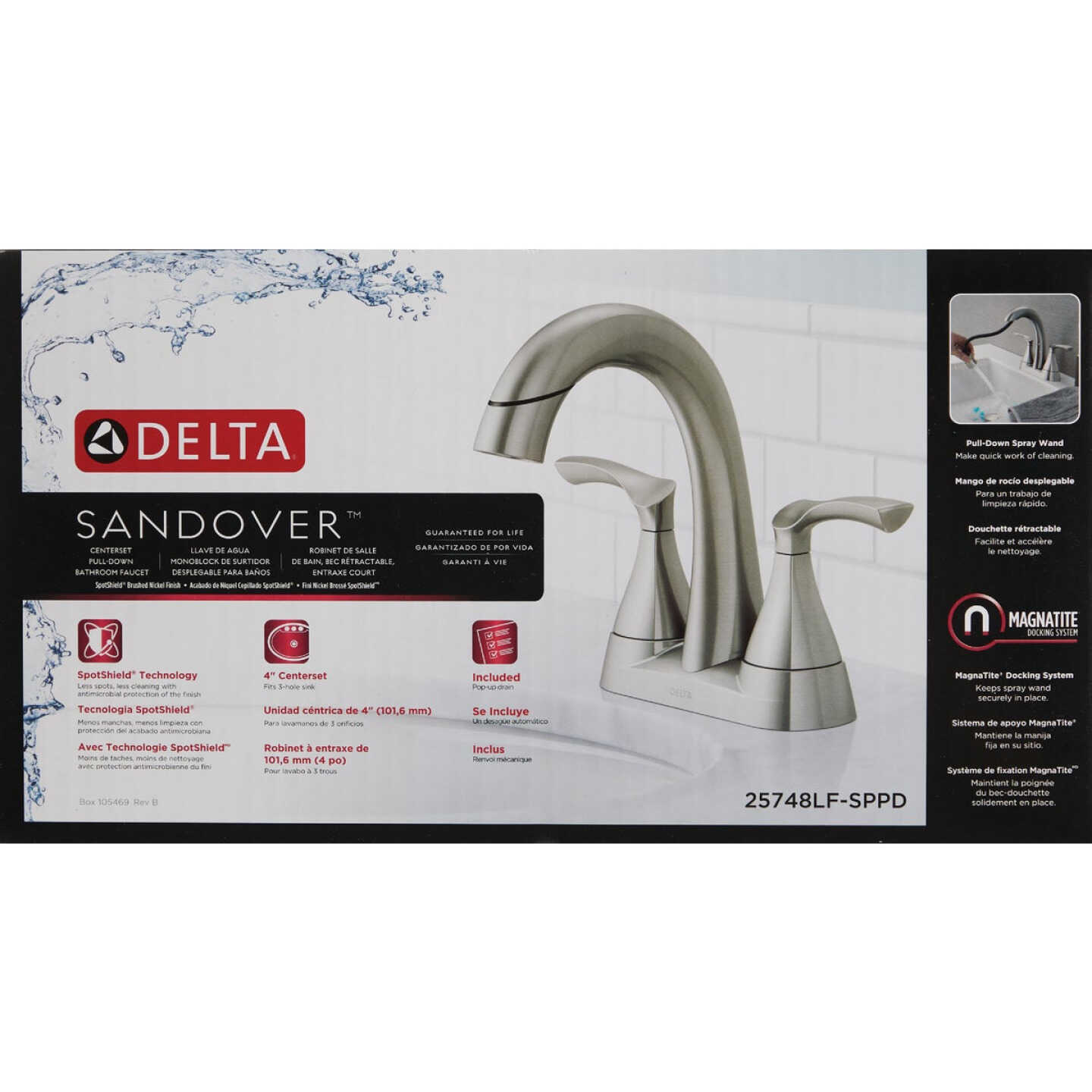 Delta Sandover Brushed Nickel 2-Handle Centerset Pull-Down Bathroom Faucet Image 5