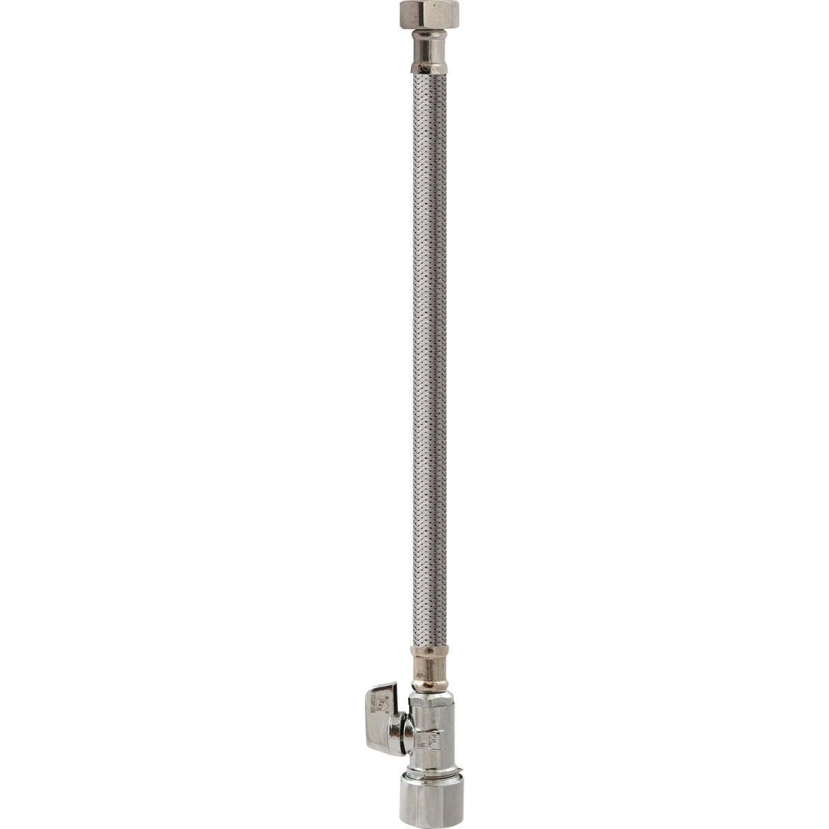 Keeney 5/8 In. x 20 In. Stainless Steel Quick Lock Toilet Supply Tube with Straight Quarter Turn Valve Image 3