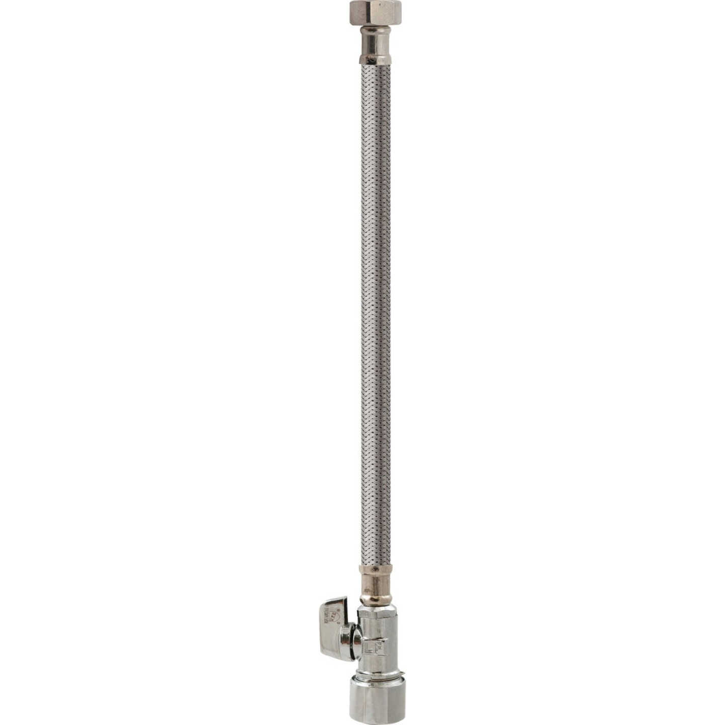 Keeney 5/8 In. x 20 In. Stainless Steel Quick Lock Toilet Supply Tube with Straight Quarter Turn Valve Image 3