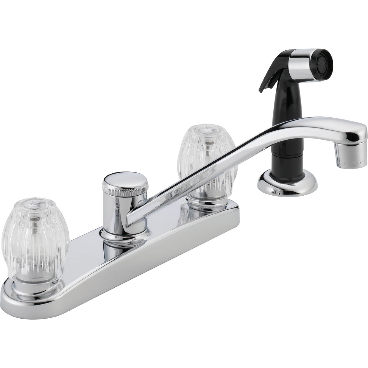 Peerless 2-Handle Knob Kitchen Faucet with Black Side Spray, Chrome