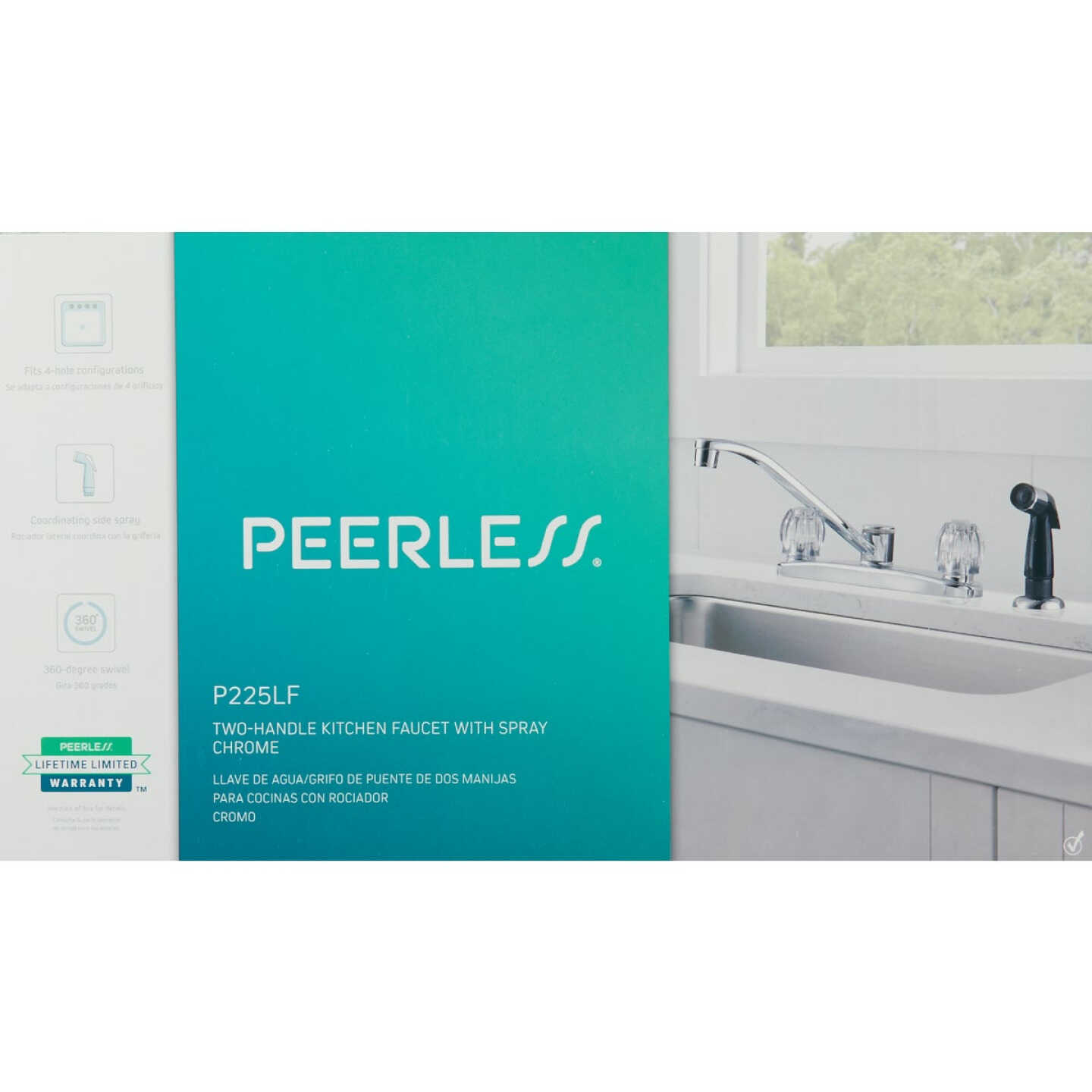 Peerless 2-Handle Knob Kitchen Faucet with Black Side Spray, Chrome Image 2