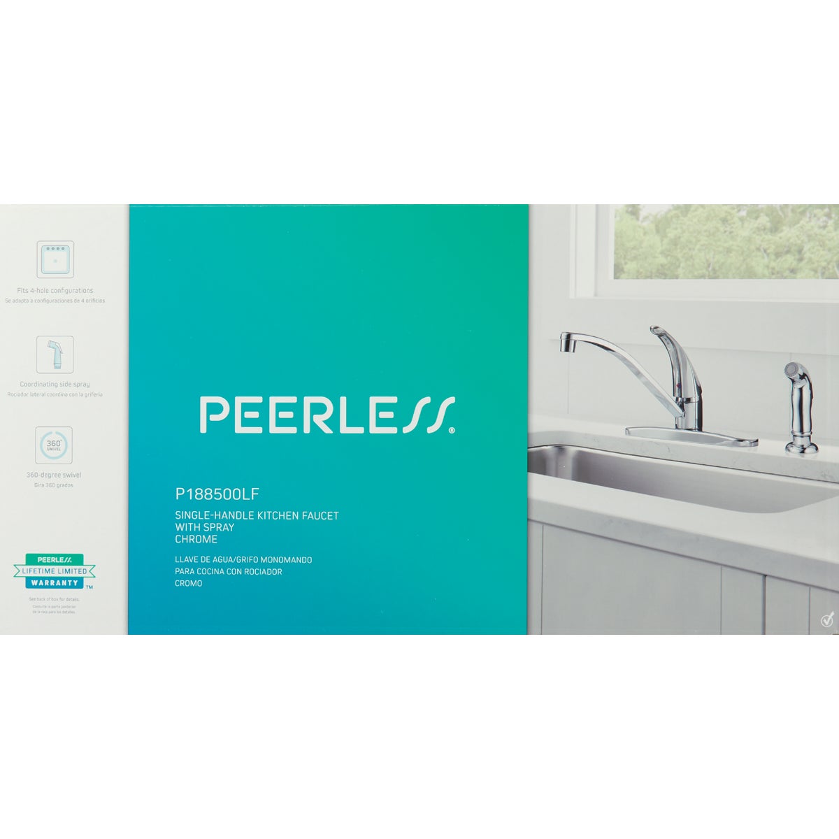 Peerless 1-Handle Lever Kitchen Faucet with Side Spray, Chrome Image 2